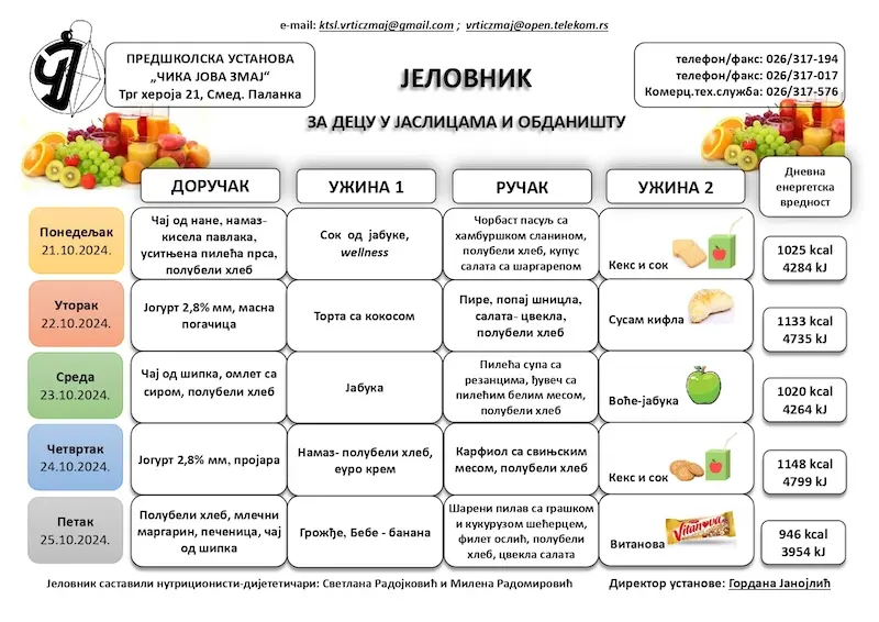 Јеловник за ову недељу