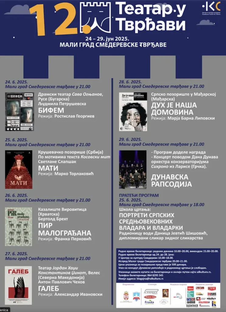 ТЕАТАР У ТВРЂАВИ СТАРТУЈЕ ВЕЧЕРАС – ПОГЛЕДАЈТЕ ПРОГРАМ ПРЕДСТАВА У МАЛОМ ГРАДУ СМЕДЕРЕВСКЕ ТВРЂАВЕ